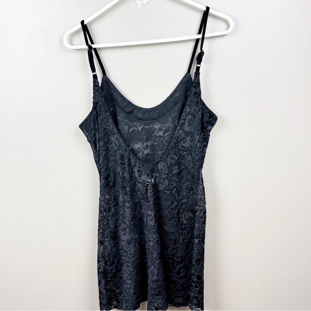 Victoria’s Secret Black Burnout Slip Dress Sheer Floral Lingerie  Small
